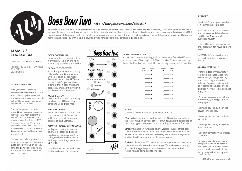First page image of the manual for Boss Bow Two ALM-027