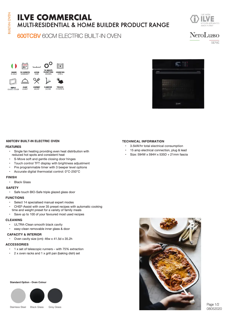 Page 1 of the manual Technical Sheet Ilve 600TCBV