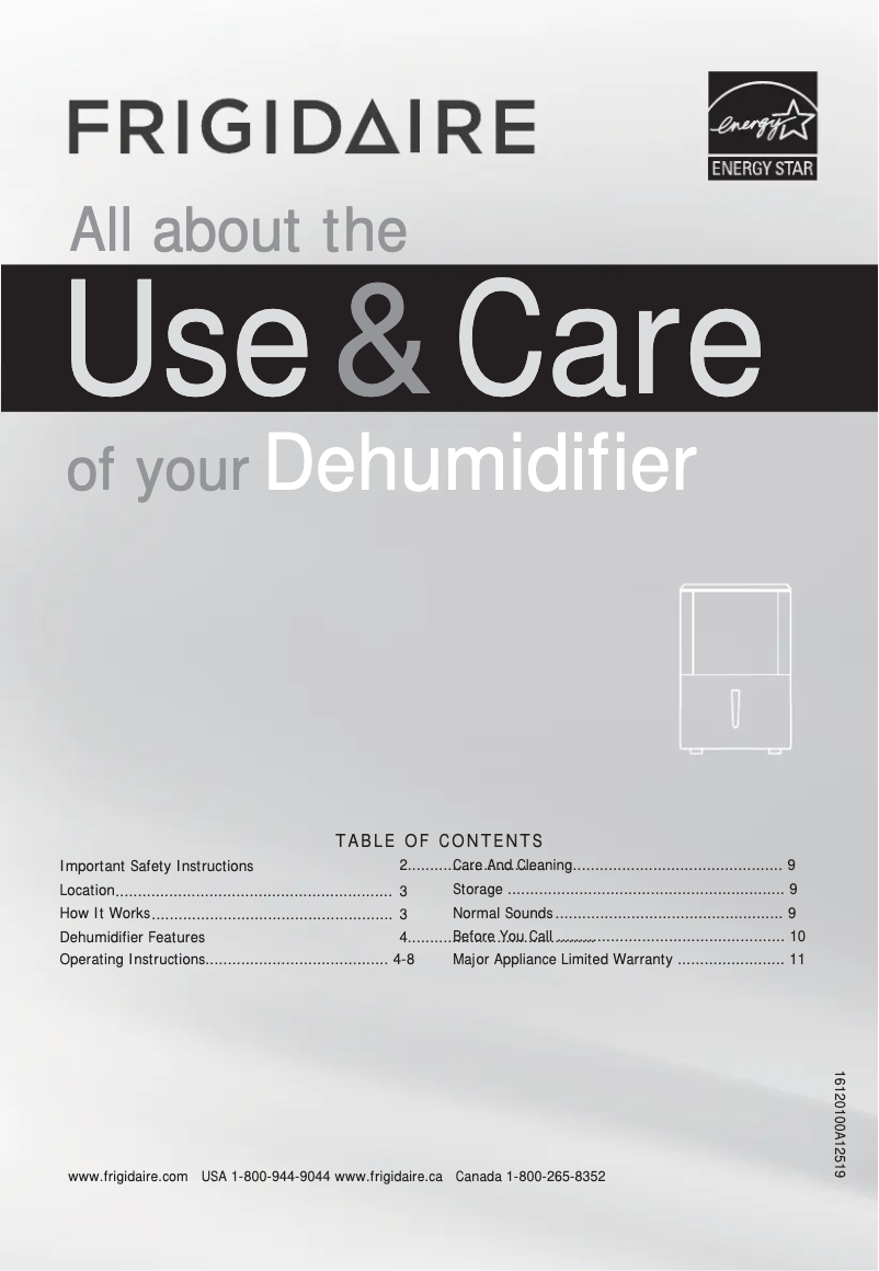 Page 1 of the manual Use and Maintenance Manual Frigidaire FFAD3533W1