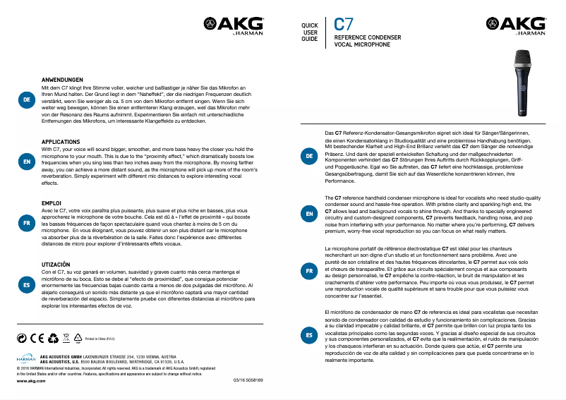 Page 1 of the manual User Manual AKG C7