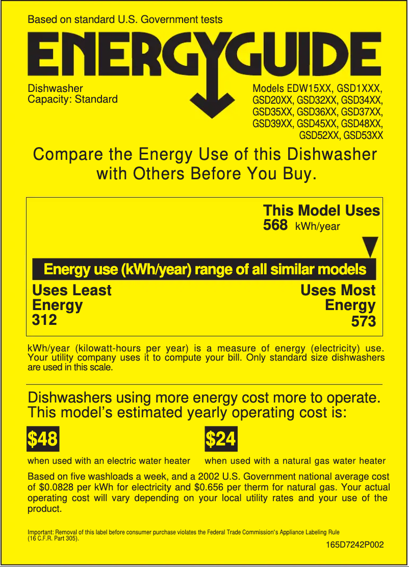 Page 1 of the manual Energy Label GE GSD3725FBB
