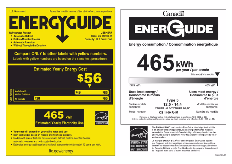 Page 1 of the manual Energy Label Liebherr CS 1400 R