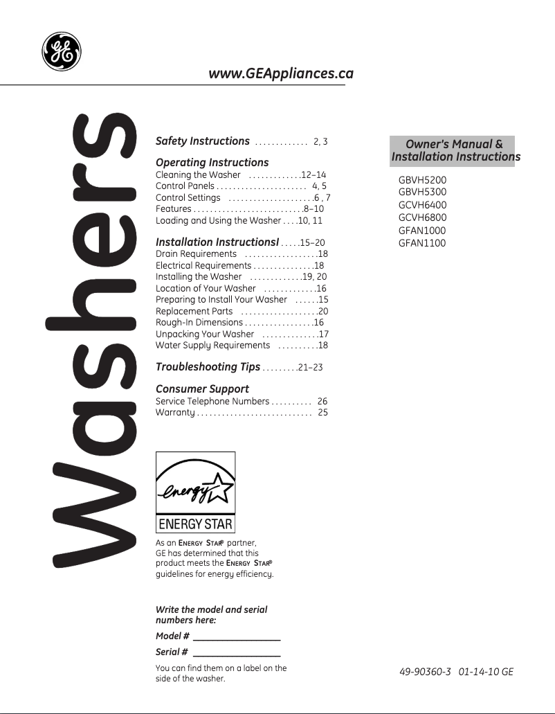 Page 1 of the manual User Manual GE GCVH6800JMS