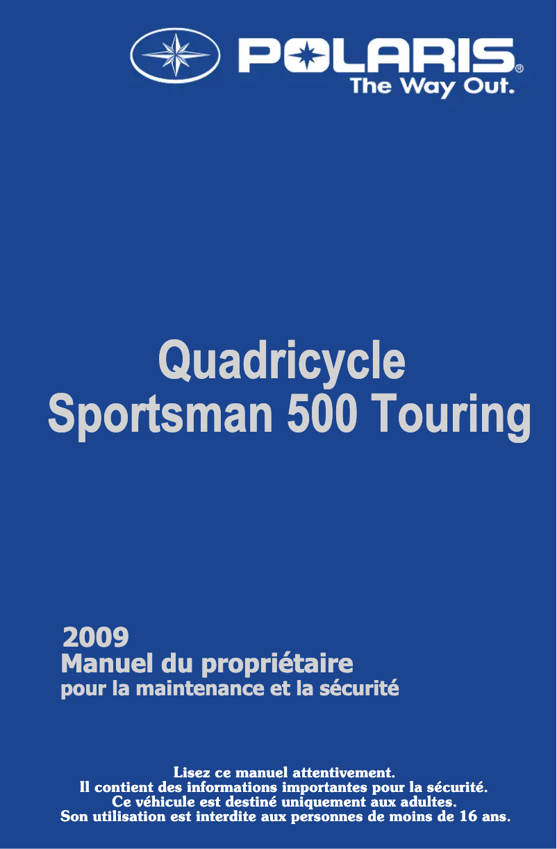 Page 1 of the manual User Manual Polaris Sportsman 500 Touring (2009)
