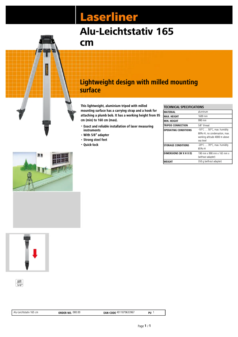 Page 1 of the manual User Manual Laserliner Alu-Lightweight Tripod