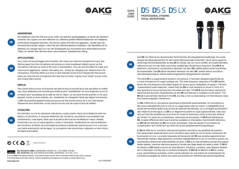 Page 1 of the manual User Manual AKG D5 LX
