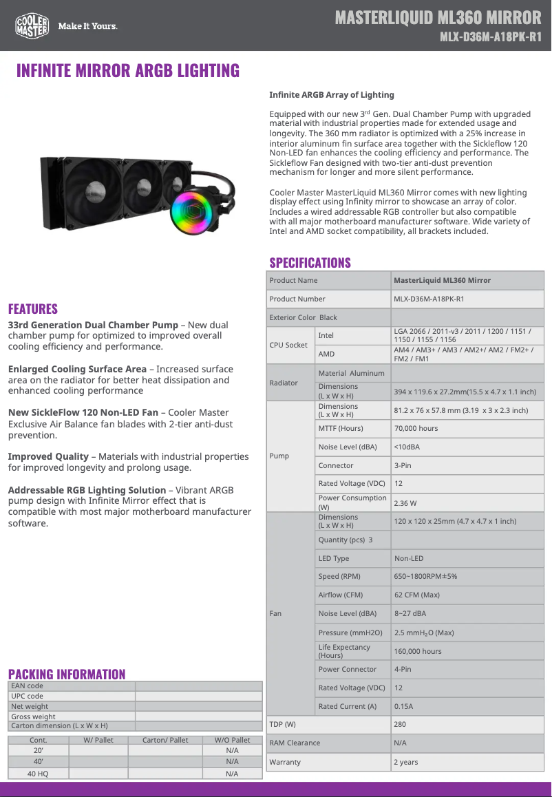 Page 1 of the manual User Manual Cooler Master Masterliquid ML360 Mirror