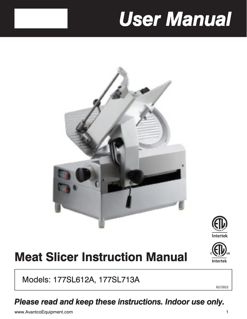 Page 1 of the manual User Manual Avantco SL612A