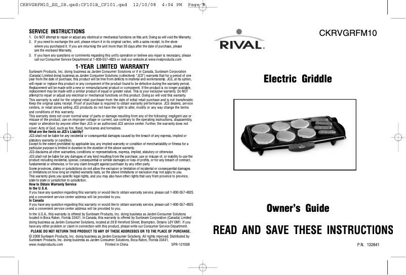 First page image of the manual for CKRVGRFM10