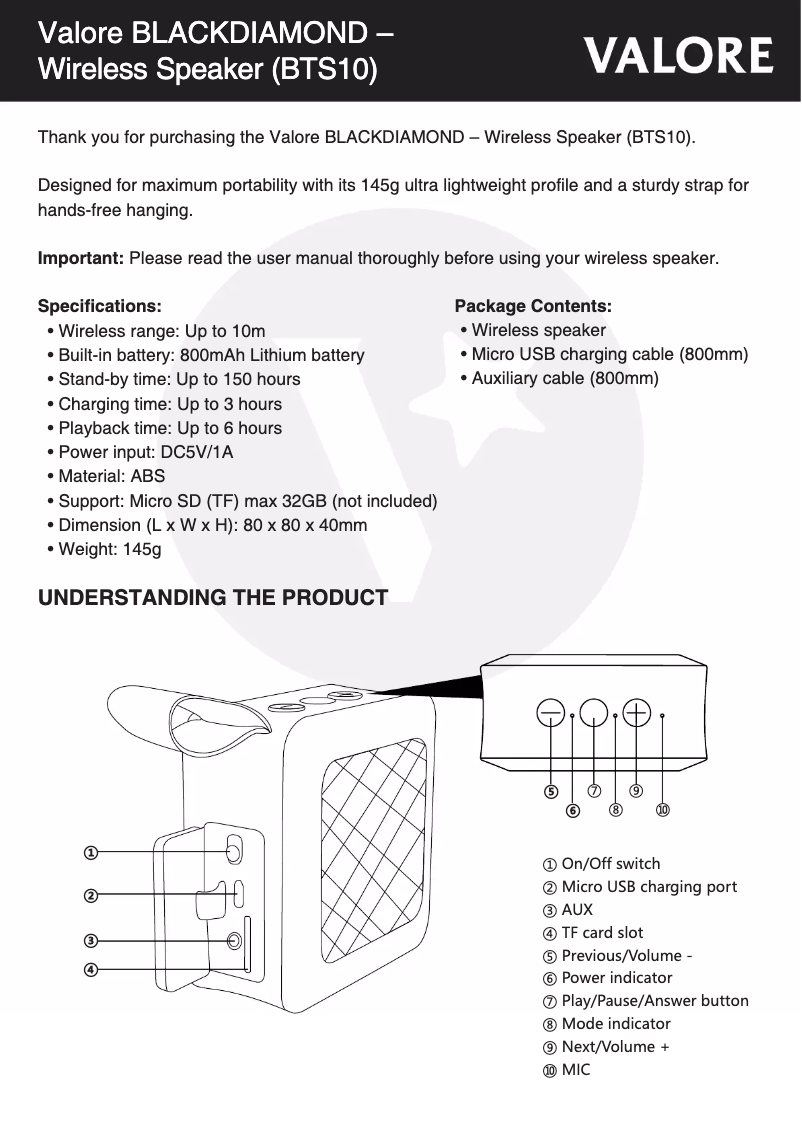 First page image of the manual for BTS10