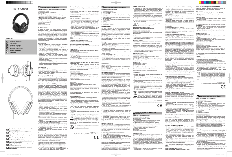 Page 1 de la notice Manuel utilisateur Muse M-278 BT