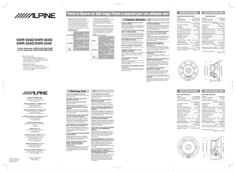 Page 1 of the manual User Manual Alpine SWR-254D