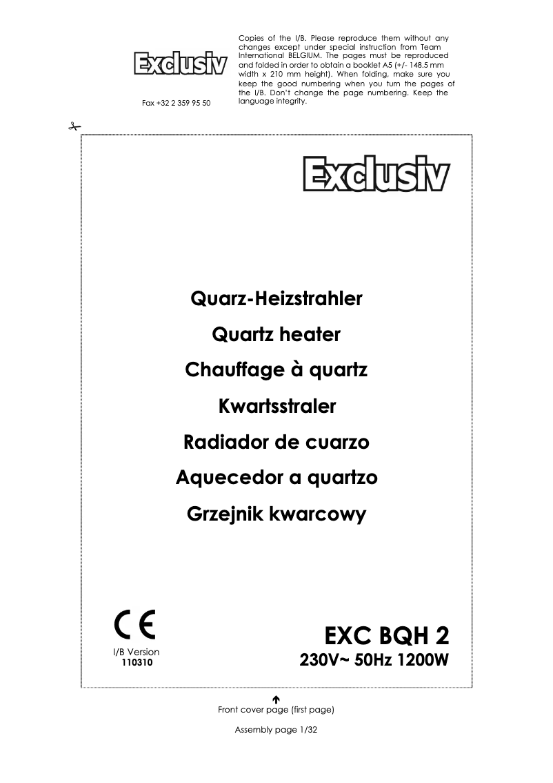 First page image of the manual for EXC BQH 2