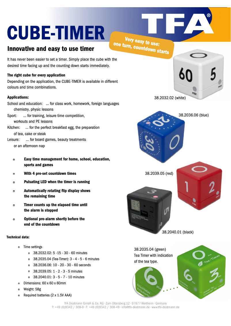 First page image of the manual for Cube Timer 38.2036.06