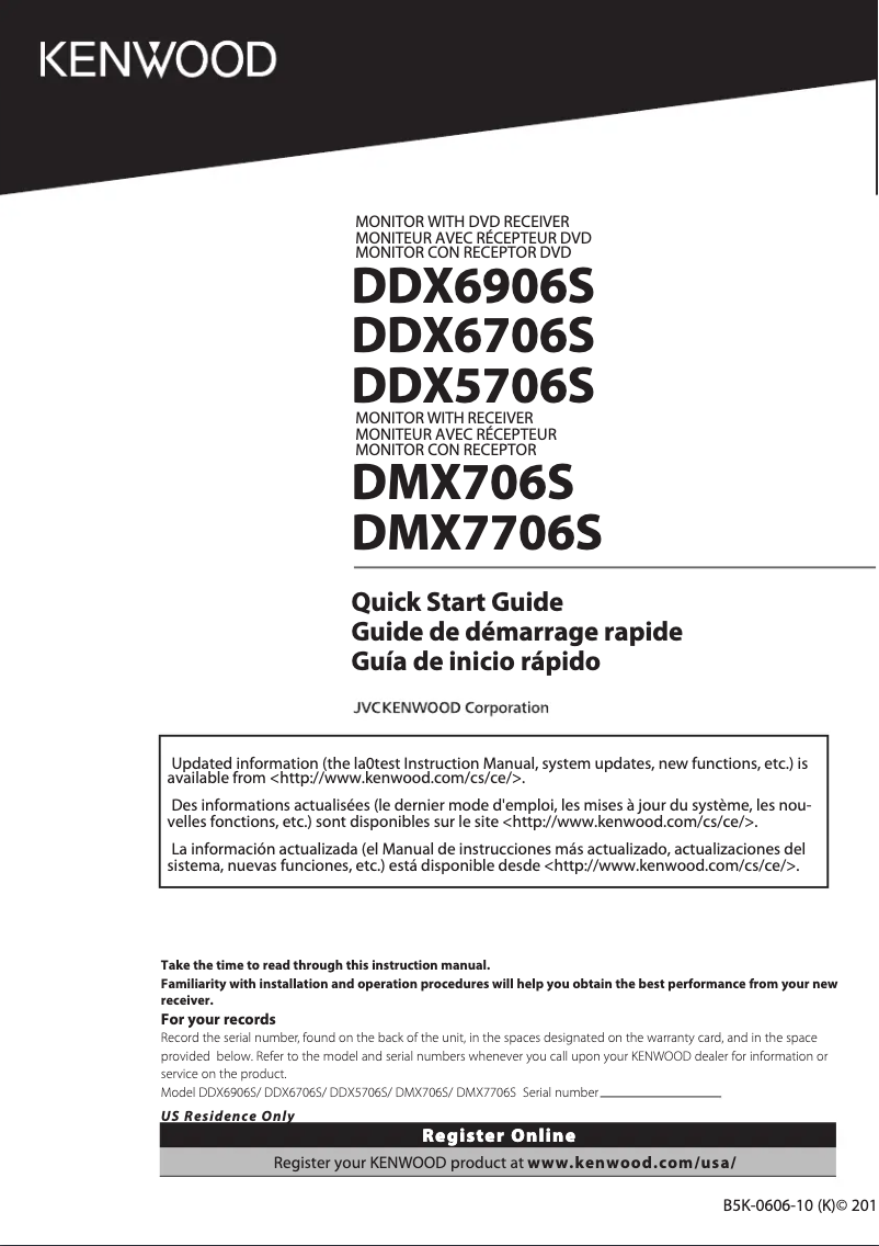 Page 1 de la notice Guide de démarrage rapide Kenwood DDX5706S