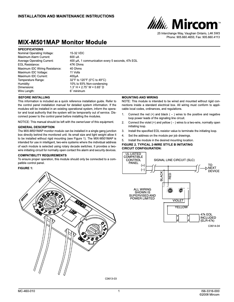 Page 1 of the manual User Manual Mircom MIX-M501MAP