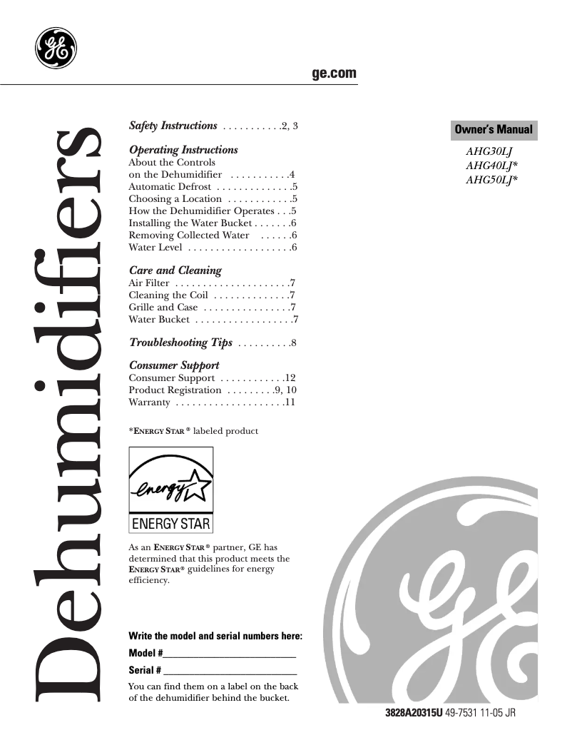 First page image of the manual for AHG50LE