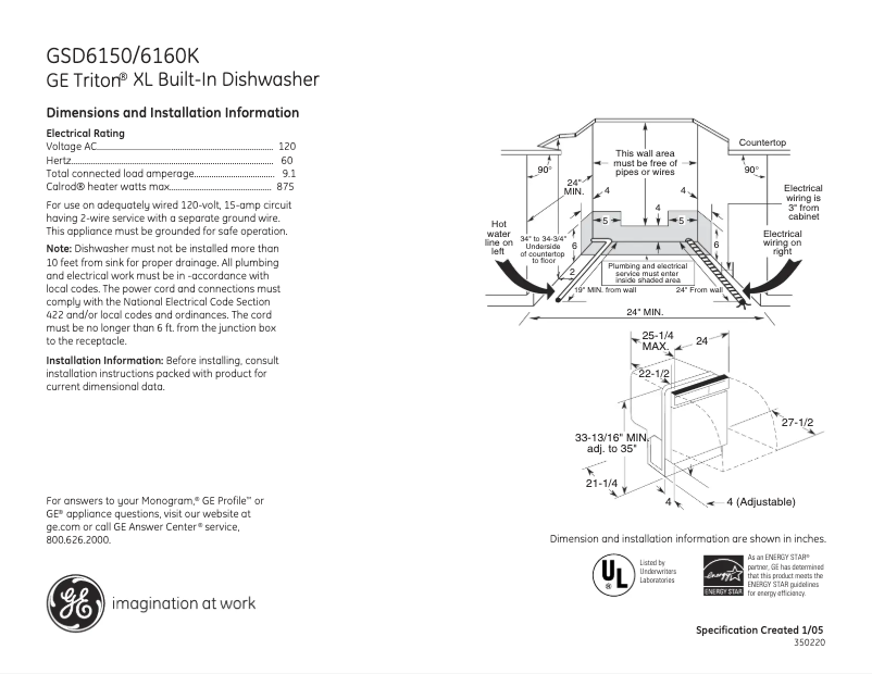 Page 1 of the manual Technical Sheet GE GSD6150KCS