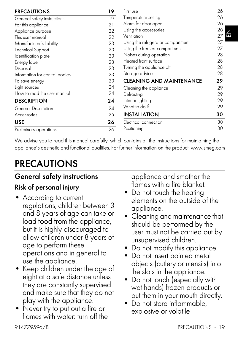 Page 1 of the manual Brochure Smeg FAB30LBL5