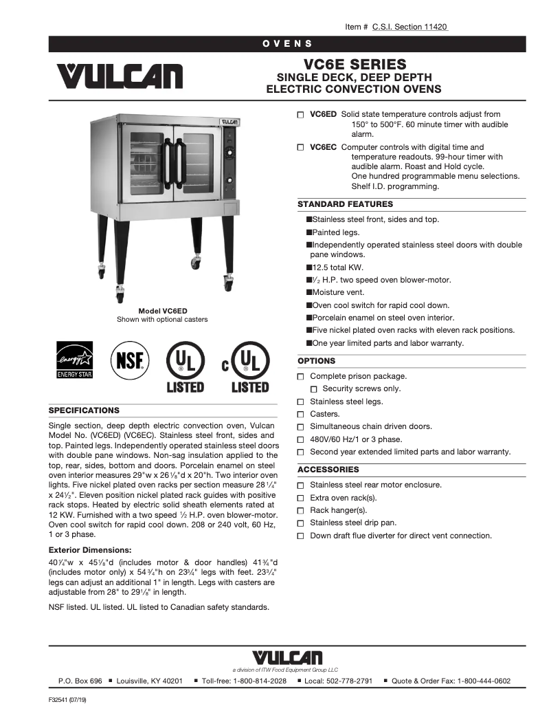 Page 1 of the manual Technical Sheet Vulcan VC6ED