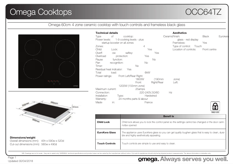 First page image of the manual for OCC64TZ
