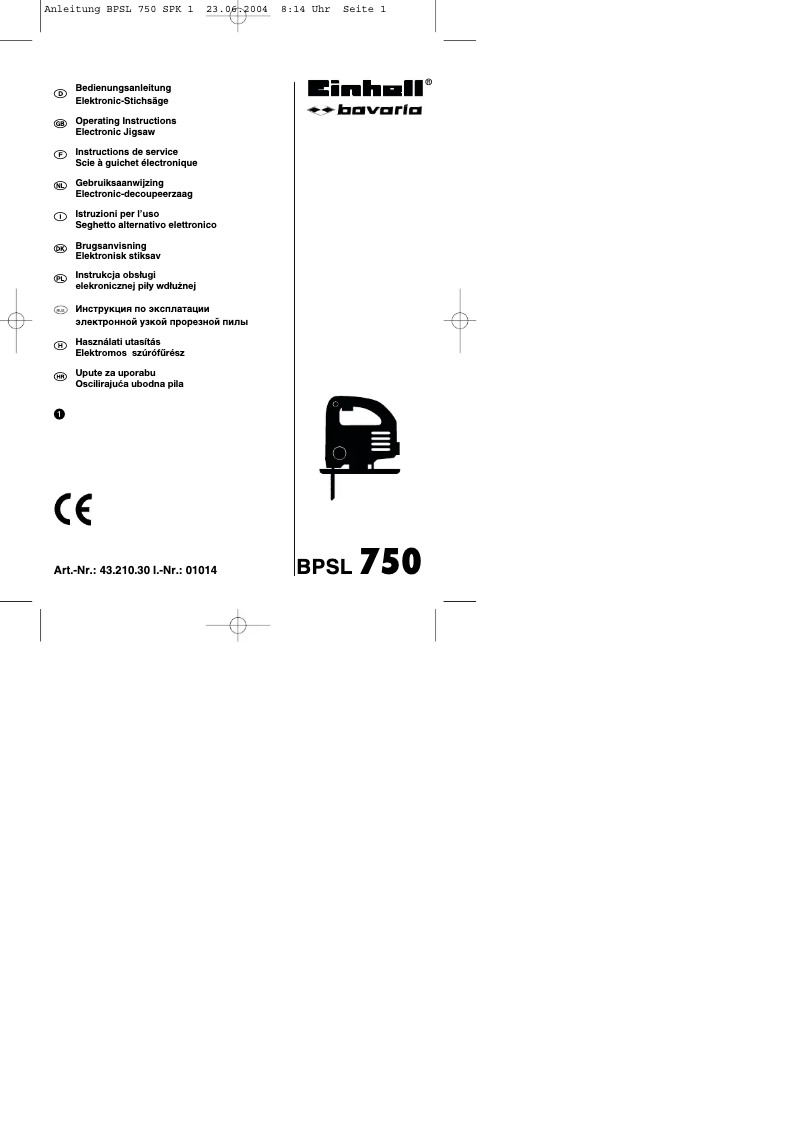 Page 1 of the manual User Manual Einhell Bavaria BPSL 750
