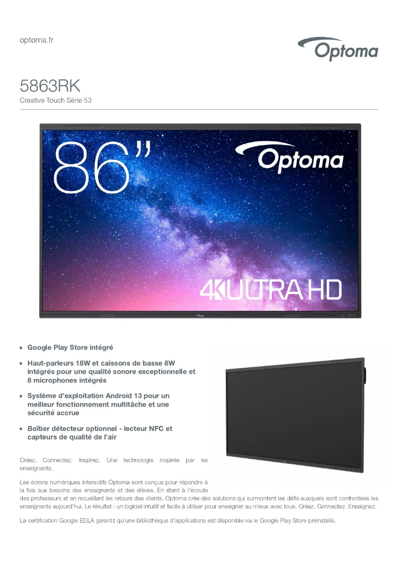 Page 1 of the manual Technical Sheet Optoma 5863RK