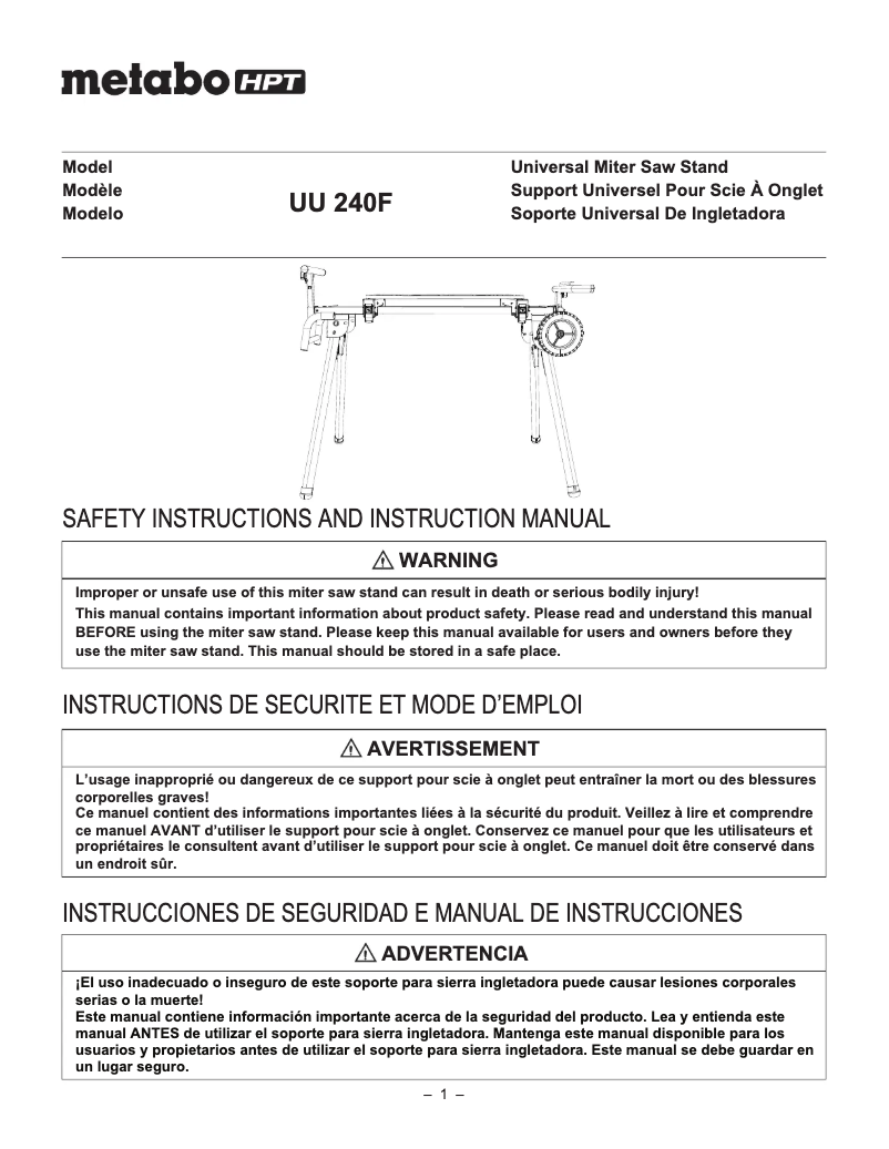 Page 1 of the manual User Manual Metabo UU240F