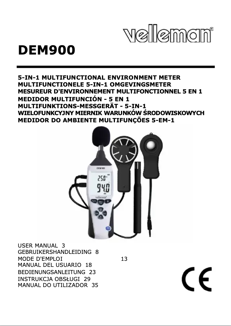 First page image of the manual for DEM900