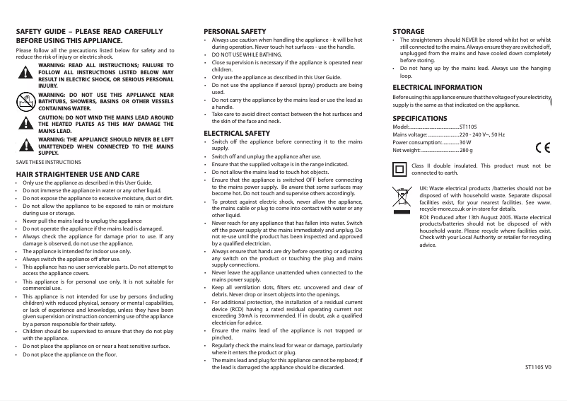 First page image of the manual for ST1105