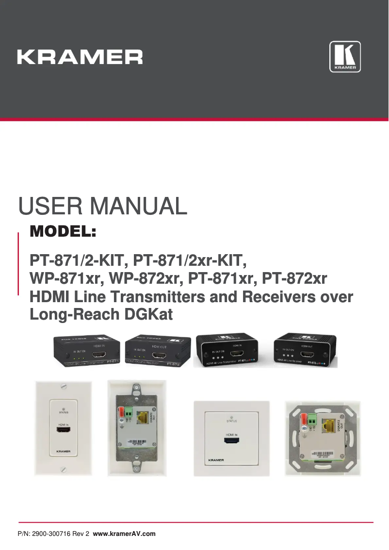 Page 1 de la notice Manuel utilisateur Kramer PT-871/2XR-KIT