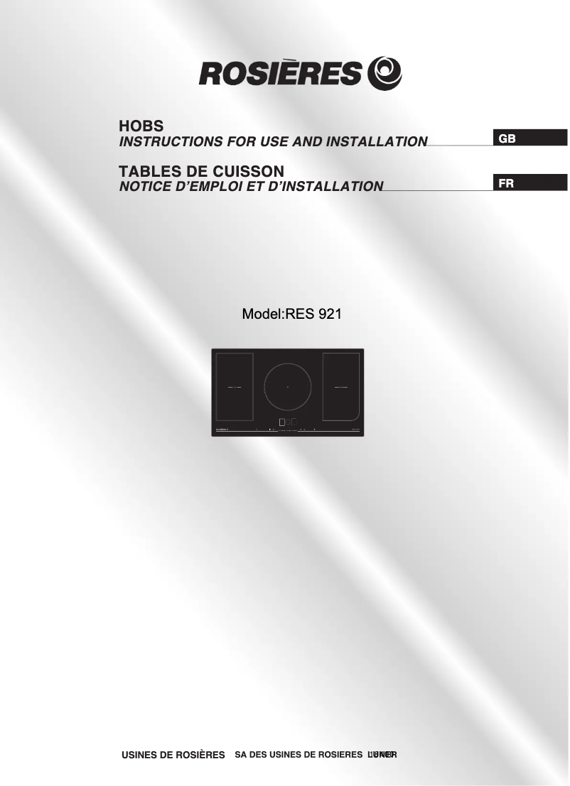 Page 1 of the manual User Manual Rosieres RES 921