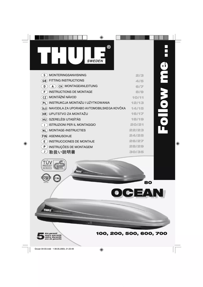 First page image of the manual for Ocean 700
