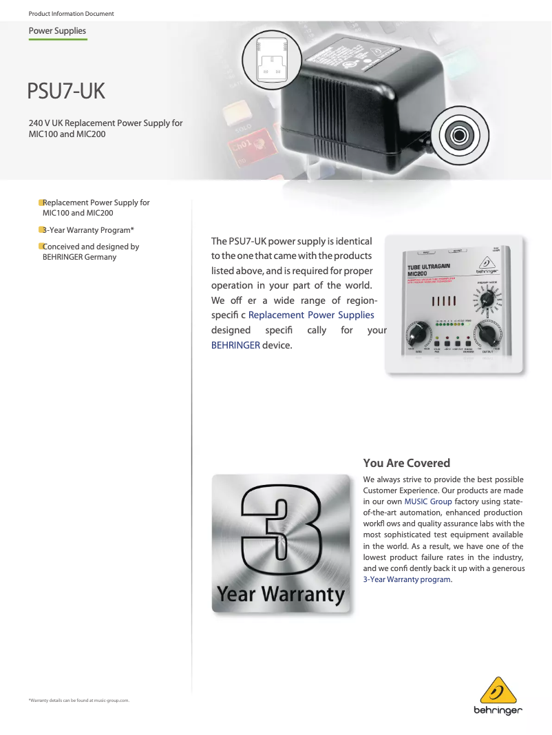 First page image of the manual for PSU7-UK