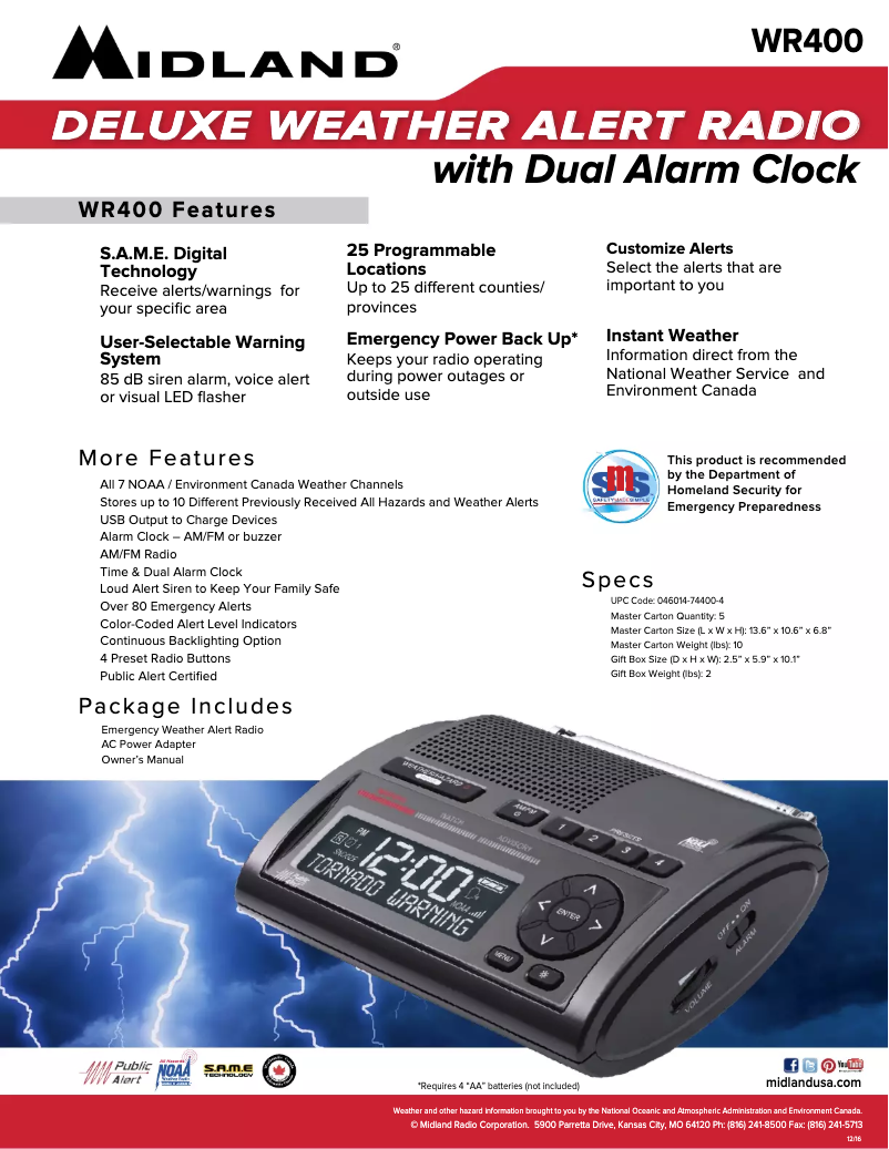 Page 1 of the manual Technical Sheet Midland WR400