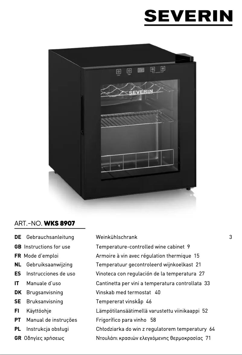 First page image of the manual for WKS 8907