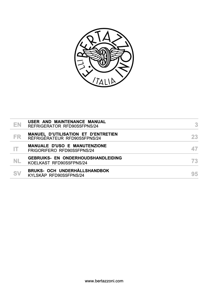 Page 1 of the manual User Manual Bertazzoni RFD90S5FPNS/24