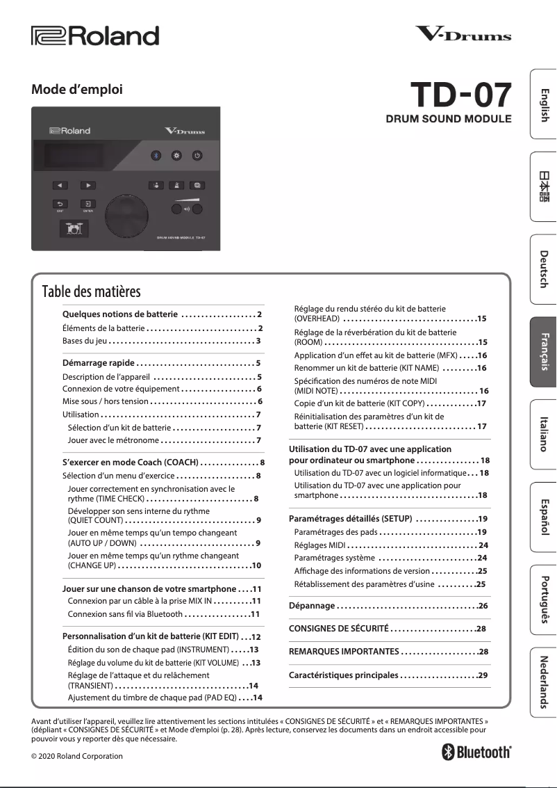 Page 1 of the manual User Manual Roland VAD103