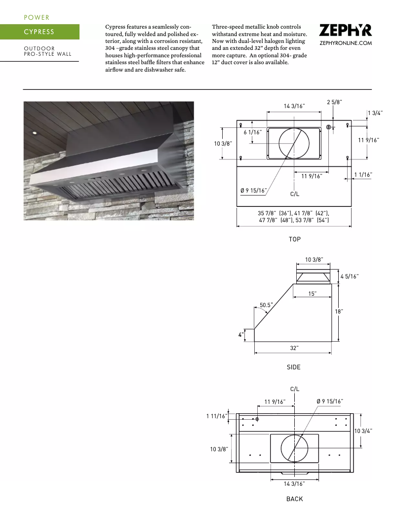 Page 1 of the manual Technical Sheet Zephyr AK7842BS