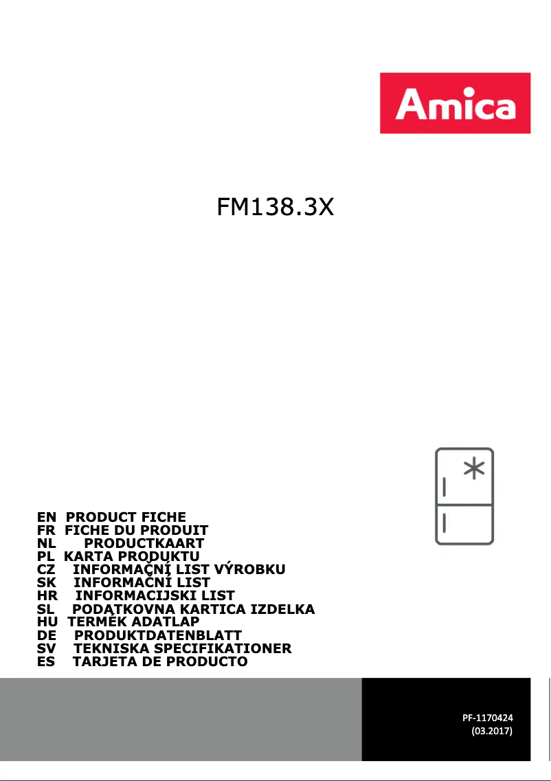 Page 1 of the manual Technical Sheet Amica FM138.3X