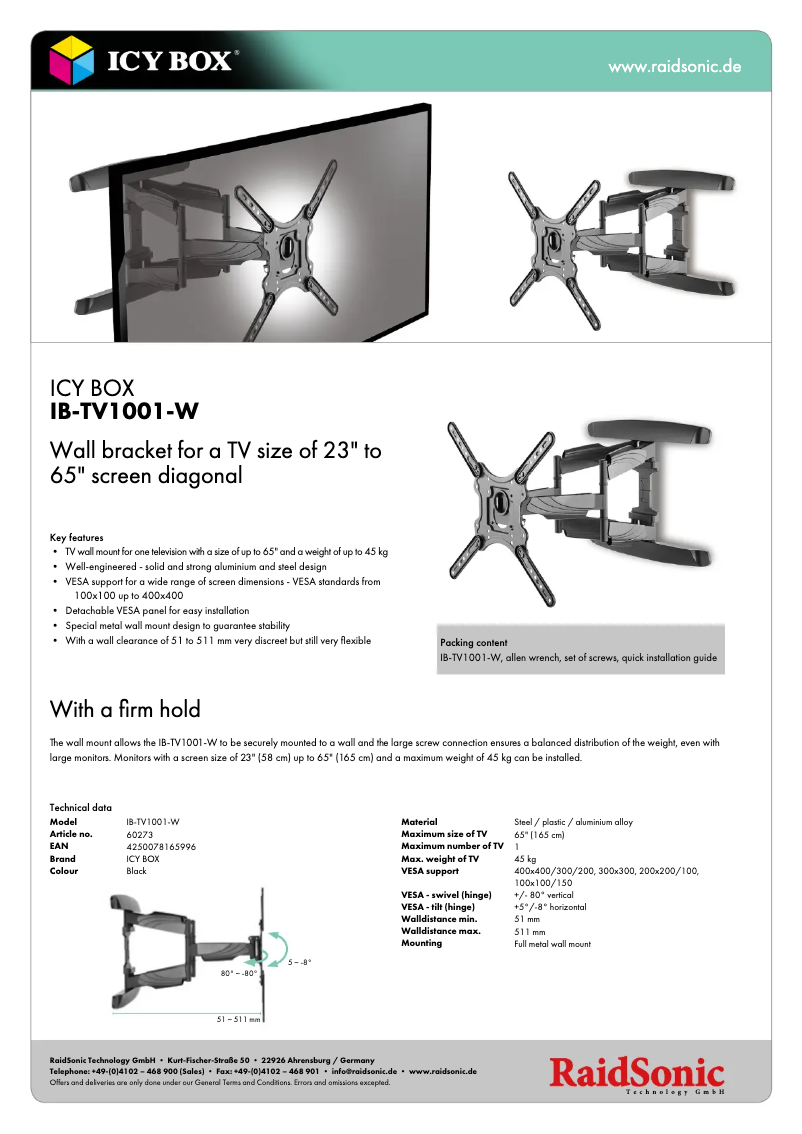 Page 1 of the manual Technical Sheet Icy Box IB-TV1001-W