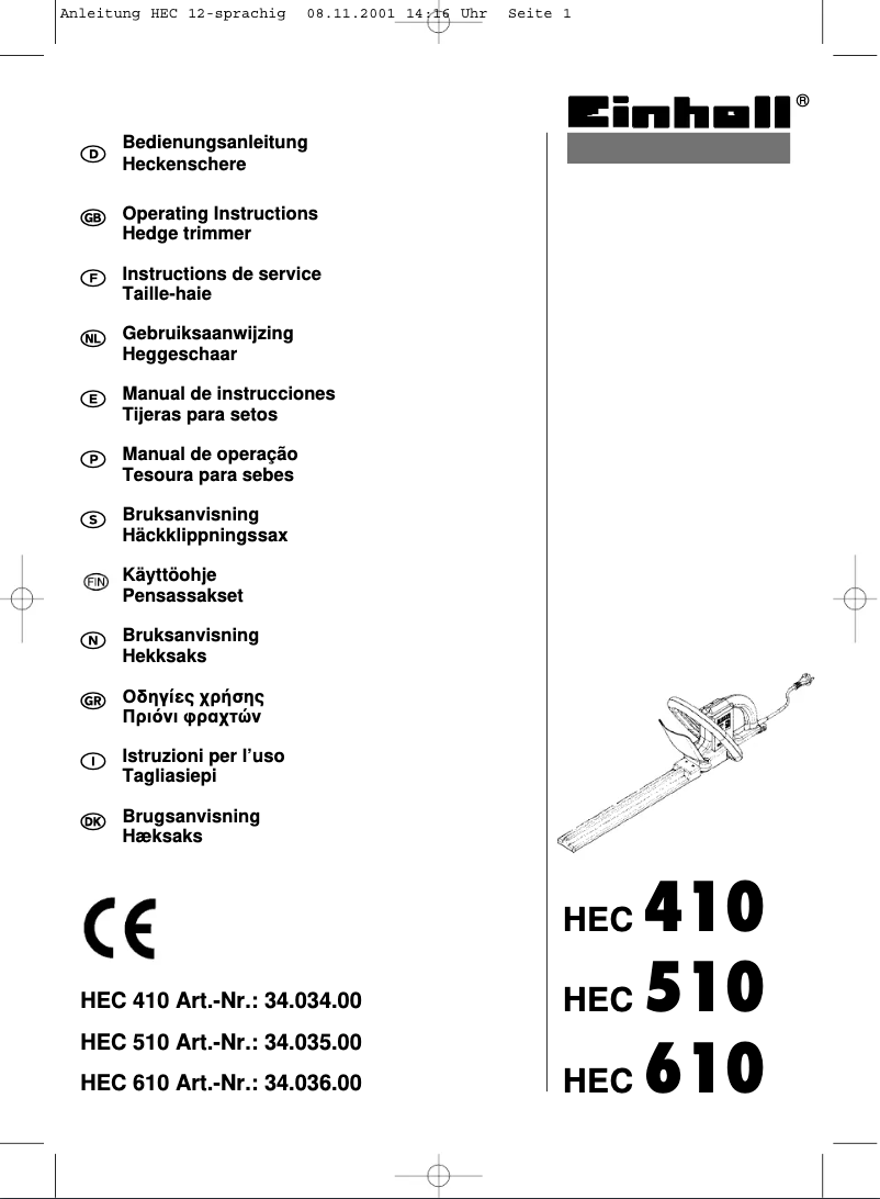 Page 1 of the manual User Manual Einhell Royal HEC 610