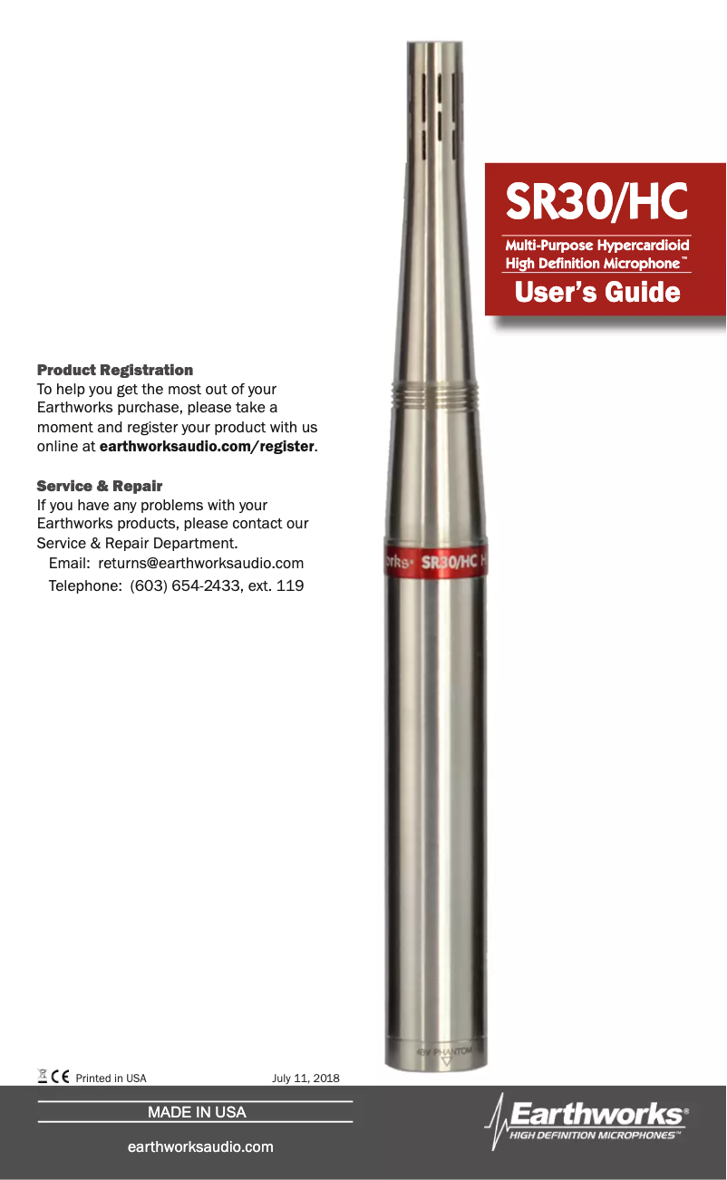 First page image of the manual for SR30/HC