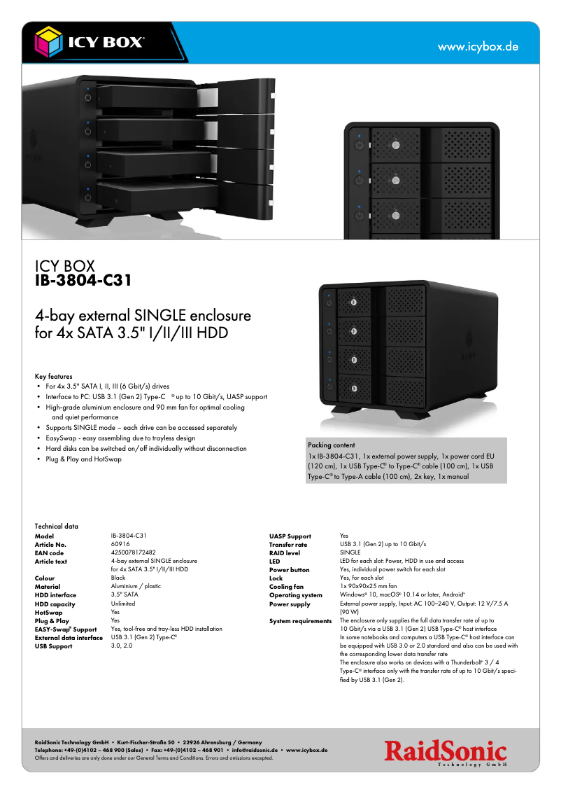 Page 1 of the manual Technical Sheet Icy Box IB-3804-C31