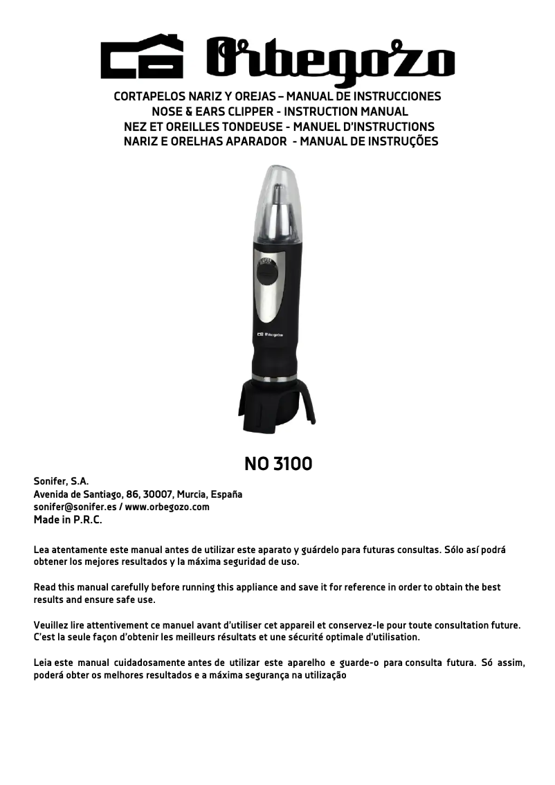 Page 1 of the manual User Manual Orbegozo NO 3100