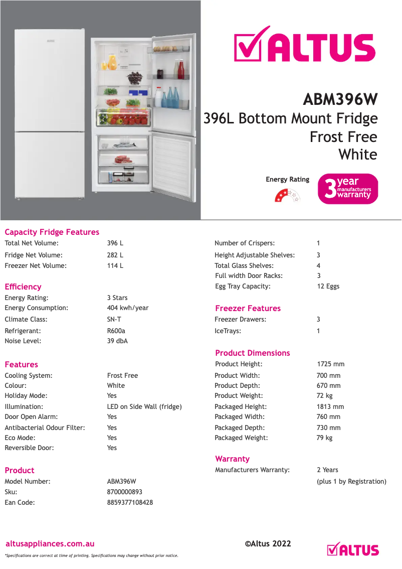 First page image of the manual for ABM396W