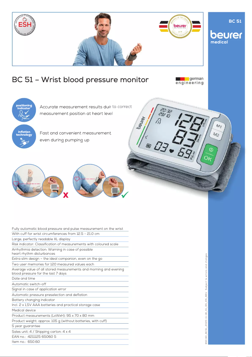 Page 1 of the manual Technical Sheet Beurer BC 51
