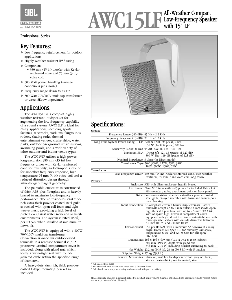 First page image of the manual for AWC15LF