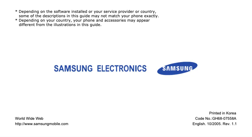 Page 1 of the manual User Manual Samsung SGH-D600E