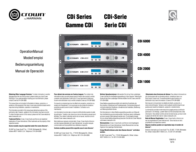 Page 1 of the manual User Manual Crown CDi 4000